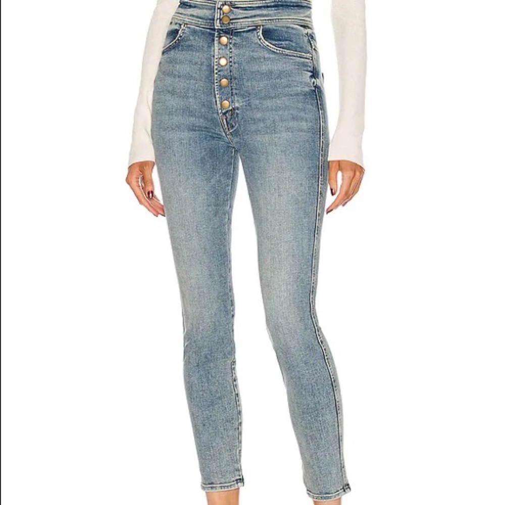 Womens MOTHER High Rise The Swooner Snapped Ankle Bonfire Lighting Sz 27